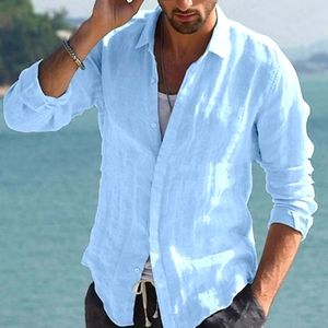 Men's linen long sleeve button down shirt - Blue